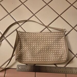 Ganson Vintage Beige Woven Leather Crossbody Bag Small Intreccio Zip Purse